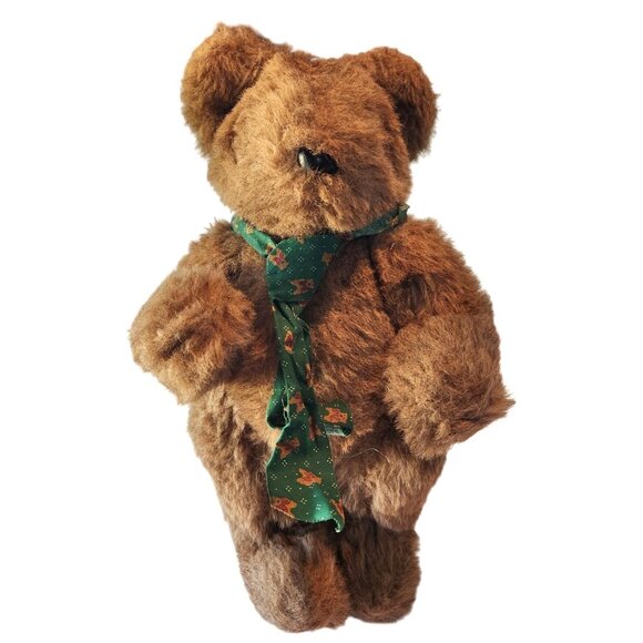 Vintage Brown Teddy Bear With Green Christmas Scarf - Picture 10 of 16